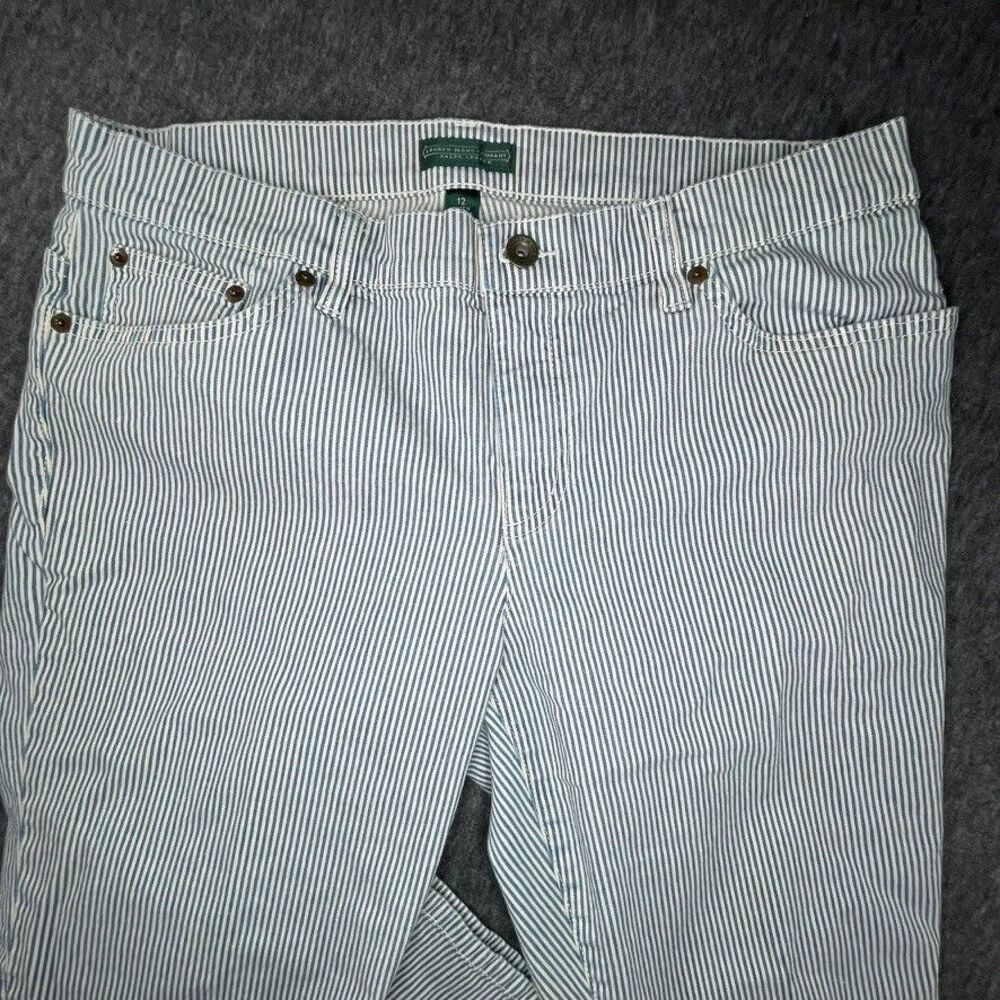 LRL Ralph Lauren Denim Pinstripes Jeans Women's 12 Blue Straight Ankle Pants‎ - Picture 2 of 12
